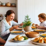 폴란드 국민성 특징 - A warm and inviting scene inside a traditional Polish home during a festive family gathering. A mult...