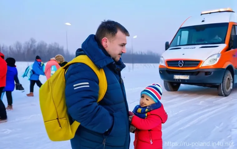 폴란드 우크라이나 관계 - **A heartwarming scene of solidarity at the Polish-Ukrainian border.** A group of diverse Polish vol...