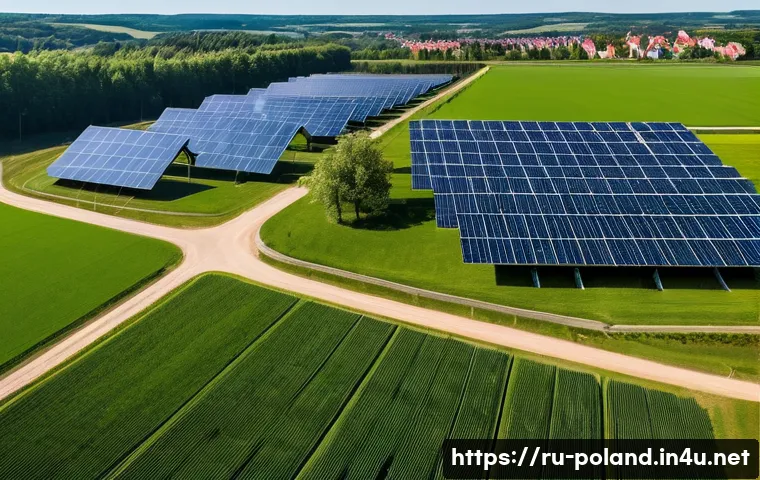 폴란드 친환경 에너지 - **Prompt for Solar Energy:**
    "A vibrant, sunny aerial view of a picturesque Polish town, where t...