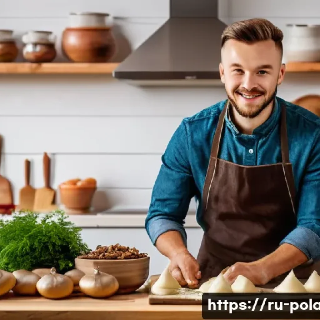폴란드에서 인기 있는 인플루언서 - A vibrant and cozy kitchen scene featuring a Polish food influencer preparing a traditional dish, we...
