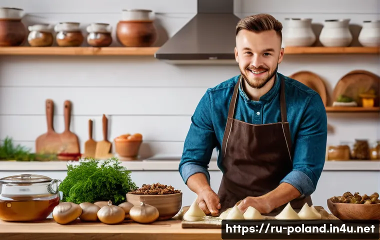폴란드에서 인기 있는 인플루언서 - A vibrant and cozy kitchen scene featuring a Polish food influencer preparing a traditional dish, we...